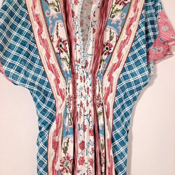 D'ascoli Floral Boho Plaid Short Sleeve Maxi Dress - Picture 7 of 13